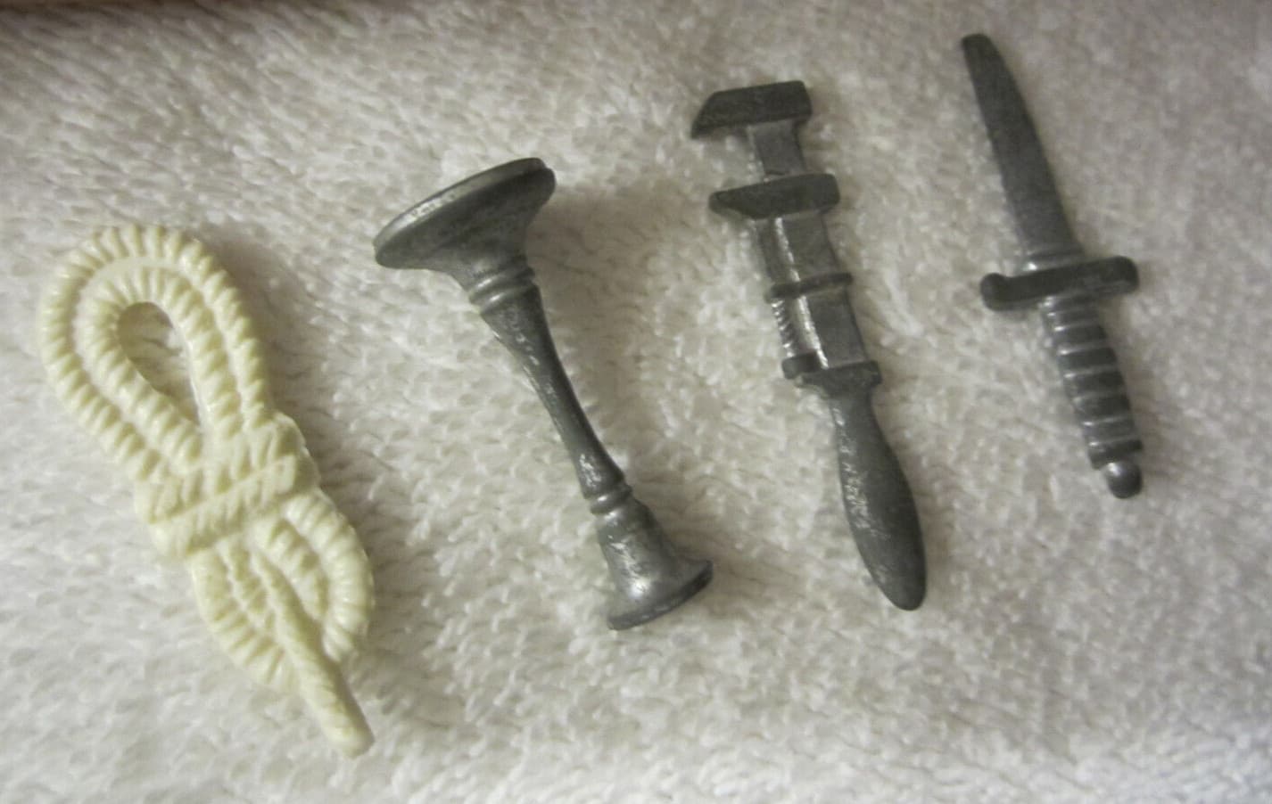 image-4 Clue Board Game Parts Parker Brothers, pieces rope,pipe wrench,dagger,candle