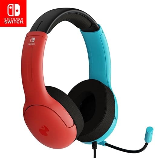 image-PDP Gaming LVL40 Airlite Stereo Headset for Nintendo Switch/Lite/OLED - Wired Power Noise Cancelling Microphone, Lightweight Soft Comfort On Ear Headphones (Mario Neon - Red & Blue)