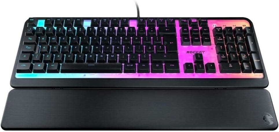 image-ROCCAT Magma Silent Membrane Switch PC Gaming Keyboard with 5 Zone/10 LED AIMO RGB Top Plate and Detachable Palm Rest - Black
