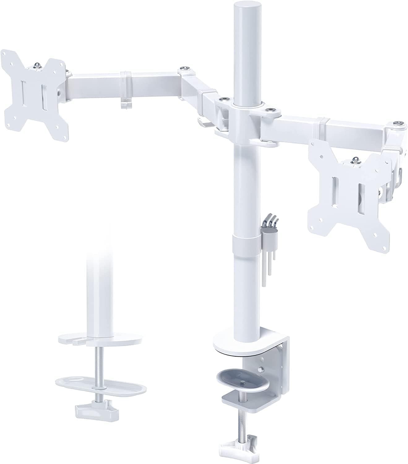 image-BONTEC Dual Monitor Desk Mount, Full Motion Adjustable White Monitor Stand