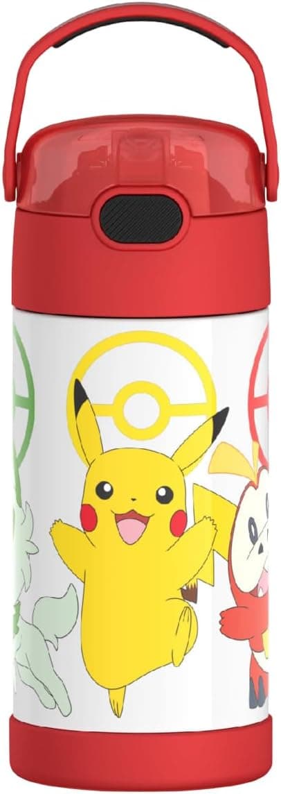 image-THERMOS FUNTAINER Water Bottle with Straw - 12 Ounce - Kids Stainless Steel Vacuum Insulated Water Bottle with Lid, Pokémon