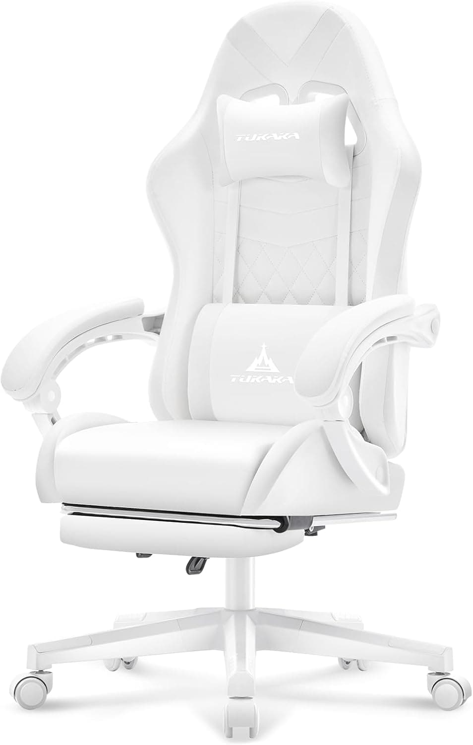 image-TUKAKA White Gaming Chair,Ergonomic Massage Computer Office Desk Chair