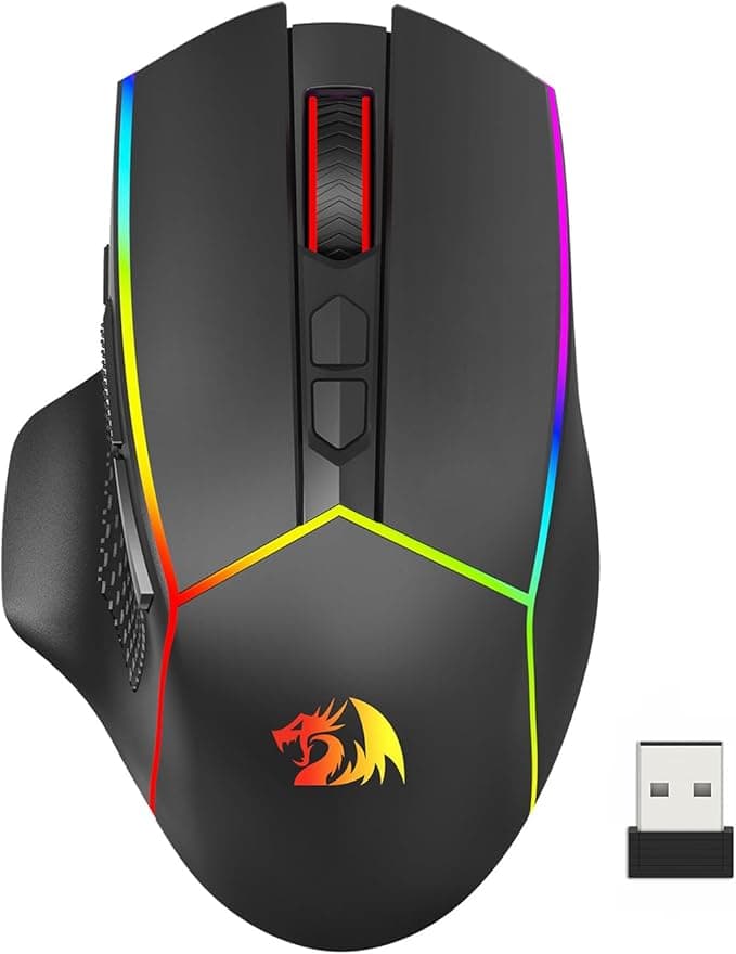 image-Redragon Wireless Gaming Mouse, Tri-Mode 2.4G/USB-C/Bluetooth Ergonomic Mouse Gaming, 8000 DPI, RGB Backlit Programmable Wireless Mouse, Rechargeable, 250 Hrs for Laptop PC Mac, M814