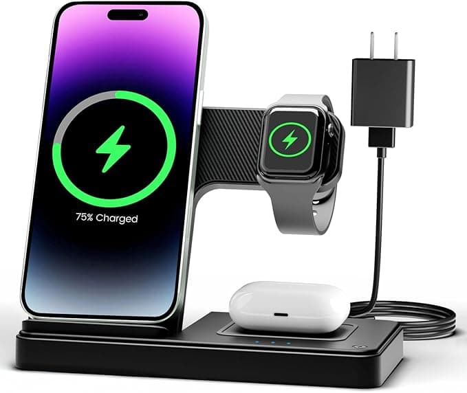 image-Wireless Charger iPhone Charging Station: 3 in 1 Charger Stand Multiple Devices for Apple - iPhone 16e 16 15 14 Pro Max 13 12 11 - Watch 10 9 8 7 6 5 4 3 2 SE and Ultra Series - Airpods 4 3 2 Pro