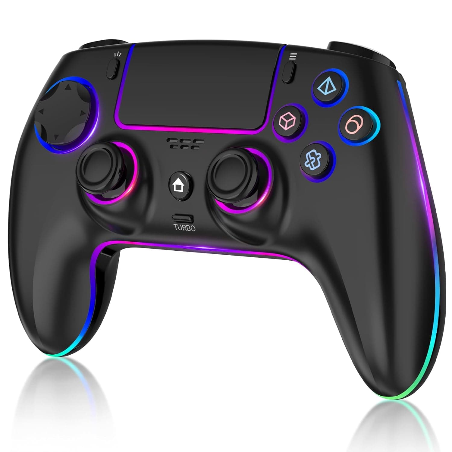 image-MYSTILUCK Wireless Controller Compatible with PS-5/Pro/PC/MAC/iOS/Android10/Steam Deck, Gamepad with 7 Colors RGB Lighting/Dual Vibration/Turbo/6 Axis Gyro Sensor/Programmable/Headset Jack/1500 mAh Battery