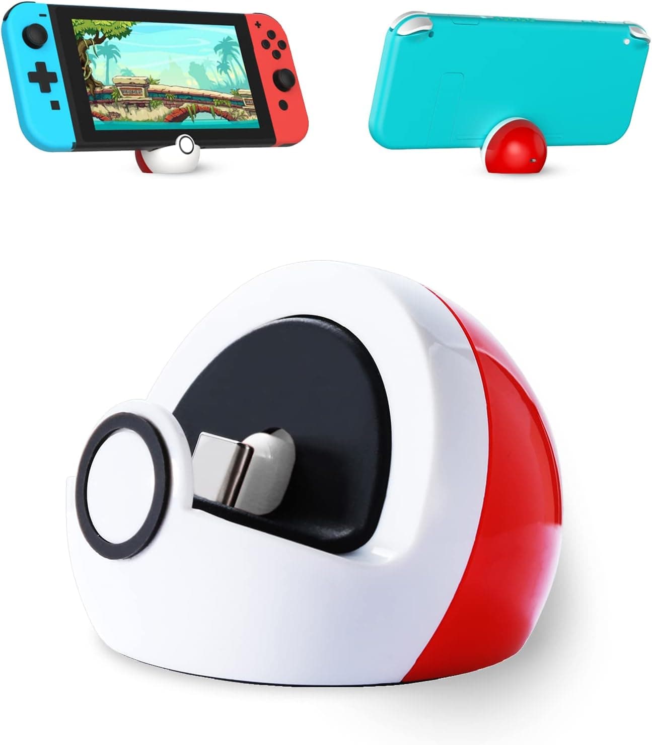 image-Antank Tiny Charging Stand Compatible with Nintendo Switch/Switch Lite/Switch OLED, Portable Cute Switch Dock Station with USB-C Port for Switch Games, No Projection, Red&White