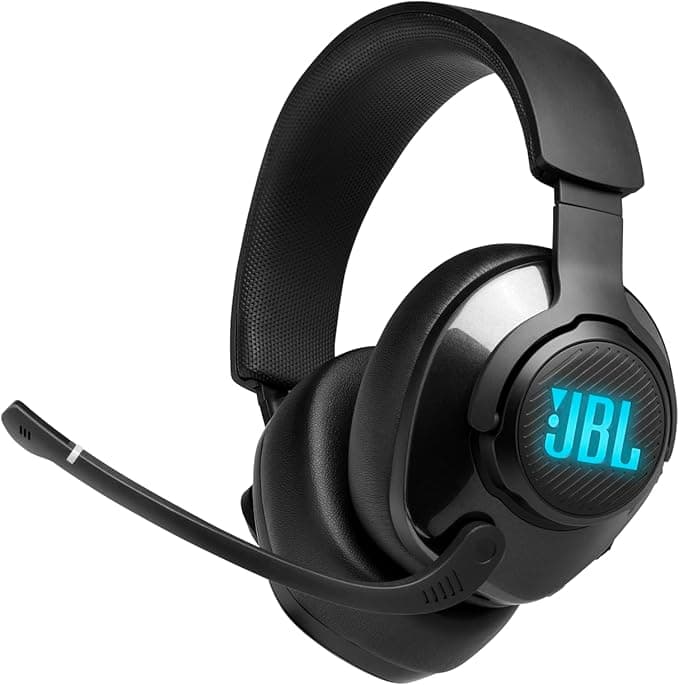 image-JBL Quantum 400 - USB over-ear gaming headset with game-chat balance dial, JBL QuantumSURROUND and DTS, Voice focus directional flip-up mic and memory foam ear cushions (Black)