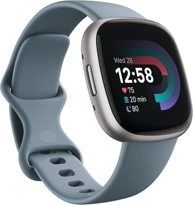 image-Fitbit Versa 4 Fitness Smartwatch with Daily Readiness, GPS, 24/7 Heart Rate, 40+ Exercise Modes, Sleep Tracking and more, Waterfall Blue/Platinum, One Size (S & L Bands Included)