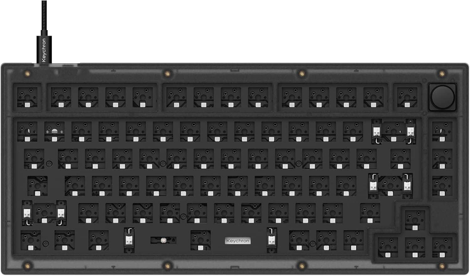 image-Keychron V1 Wired Custom Mechanical Keyboard Barebone Knob, 75% Layout QMK/VIA Programmable Macro with Hot-swappable Support Compatible with Mac Windows Linux (Frosted Black - Translucent)