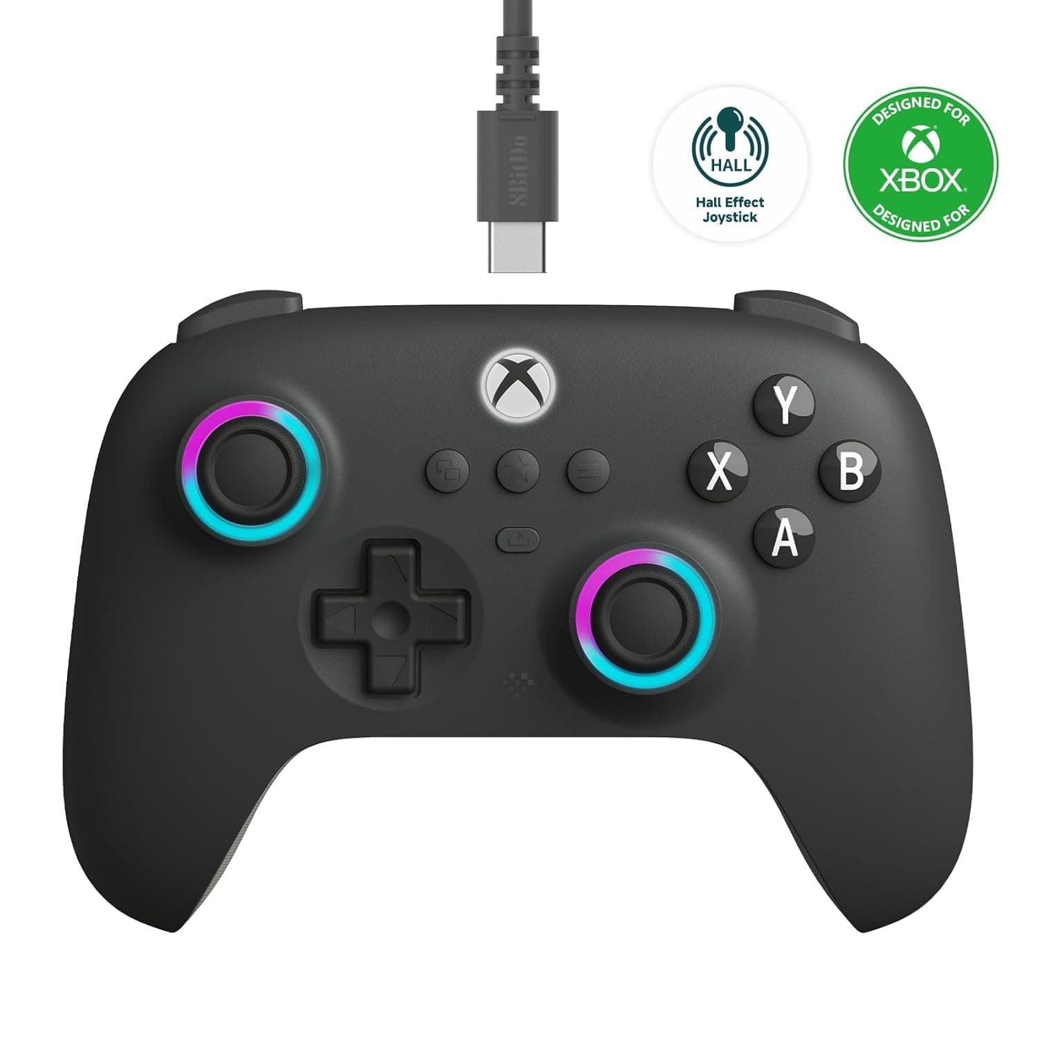 image-8Bitdo Ultimate C Wired Controller for Xbox with Hall Effect Joysticks and Triggers, RGB Lighting Fire Ring, Compatible with Xbox Series X|S, Xbox One, Windows 10/11 - Officially Licensed (Dark Gray)