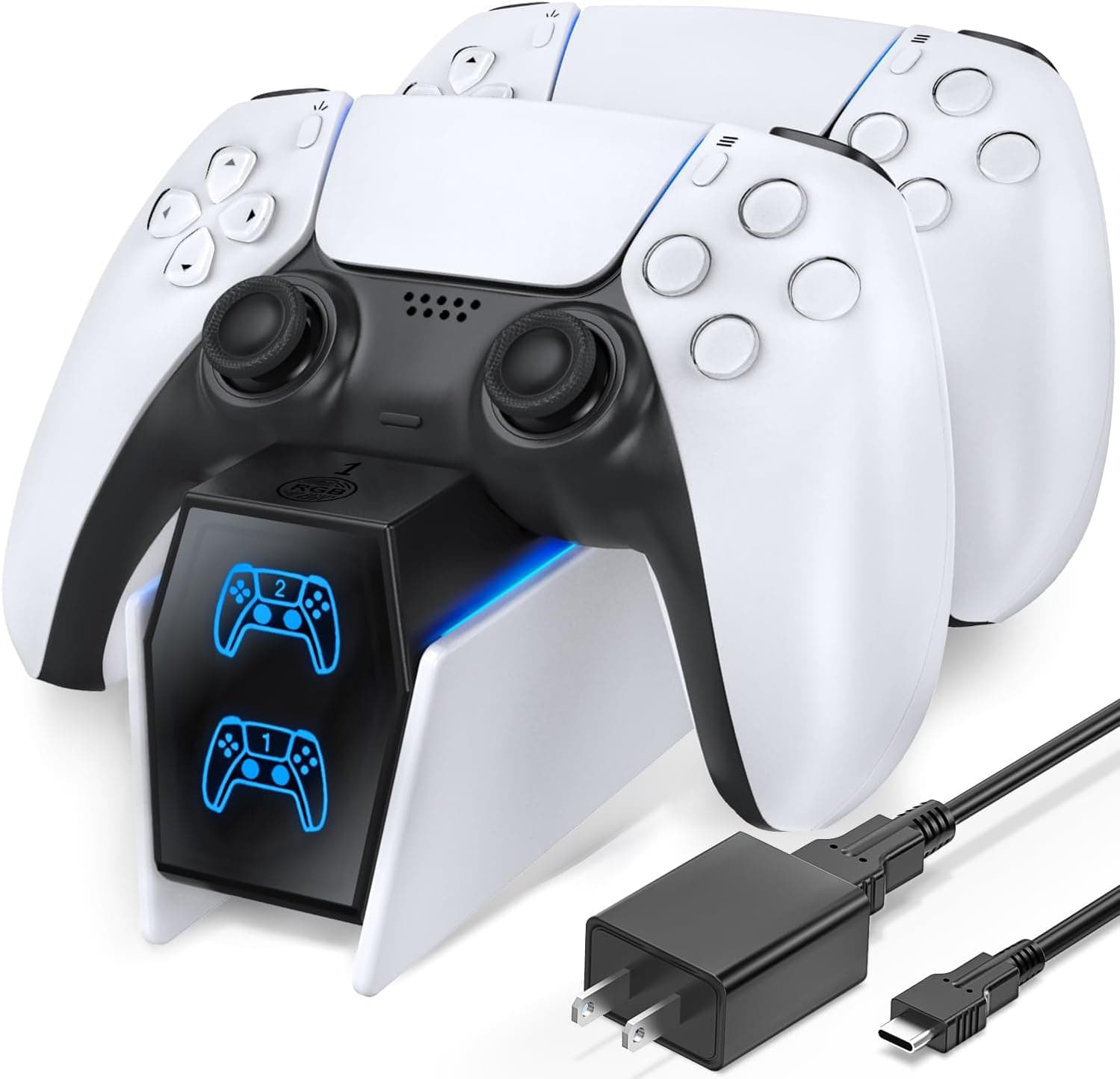 image-OIVO PS5 Controller Charger PS5 Accessories Kits with Fast Charging AC Adapter, Controller Charging Stand for PlayStation 5, Docking Station Replacement for DualSense Charging Station