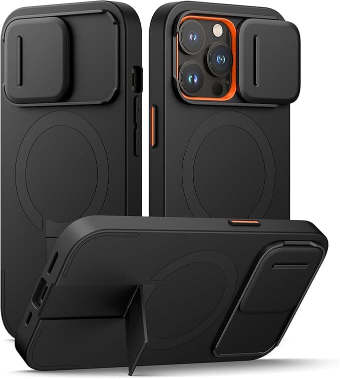image-SURITCH for iPhone 13 Pro Case with Magnetic Camera Slide Cover and Adjustable Kickstand, Compatible with MagSafe, Shockproof Bumper Case Slim Protective Cover for iPhone 13 Pro 6.1 Inch, Black