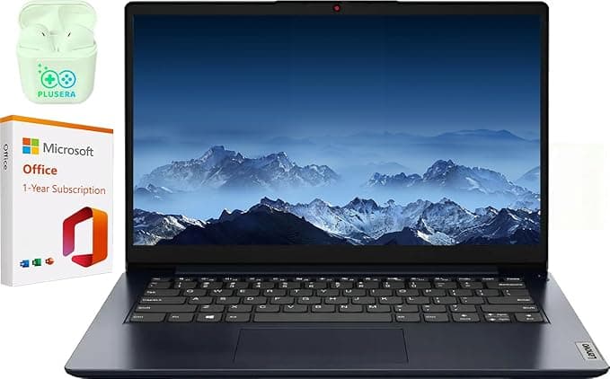 image-Lenovo IdeaPad 14 Business & Student Laptop, 4GB RAM 384GB Storage (256GB SSD+128GB eMMC), Dual-Core Intel Celeron, Windows 11 Home with 1-Year Microsoft Office 365 Included, PLUSERA Earphones
