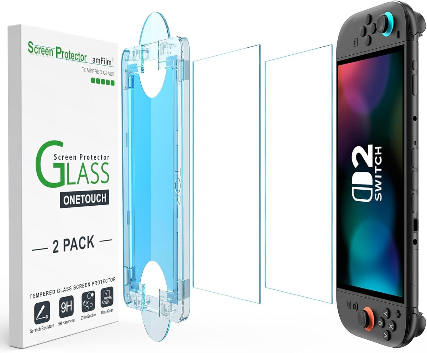 image-amFilm Auto-Alignment OneTouch for Nintendo Switch 2 Screen Protector [7.9''] 2025 Tempered Glass, Accessories, 30 seconds Installation, Bubble Free, Anti-Scratch, Touch Sensitive, Ultra-Clear [2Pack]
