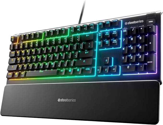 image-SteelSeries Apex 3 RGB Gaming Keyboard – 10-Zone RGB Illumination – IP32 Water Resistant – Premium Magnetic Wrist Rest (Whisper Quiet Gaming Switch)