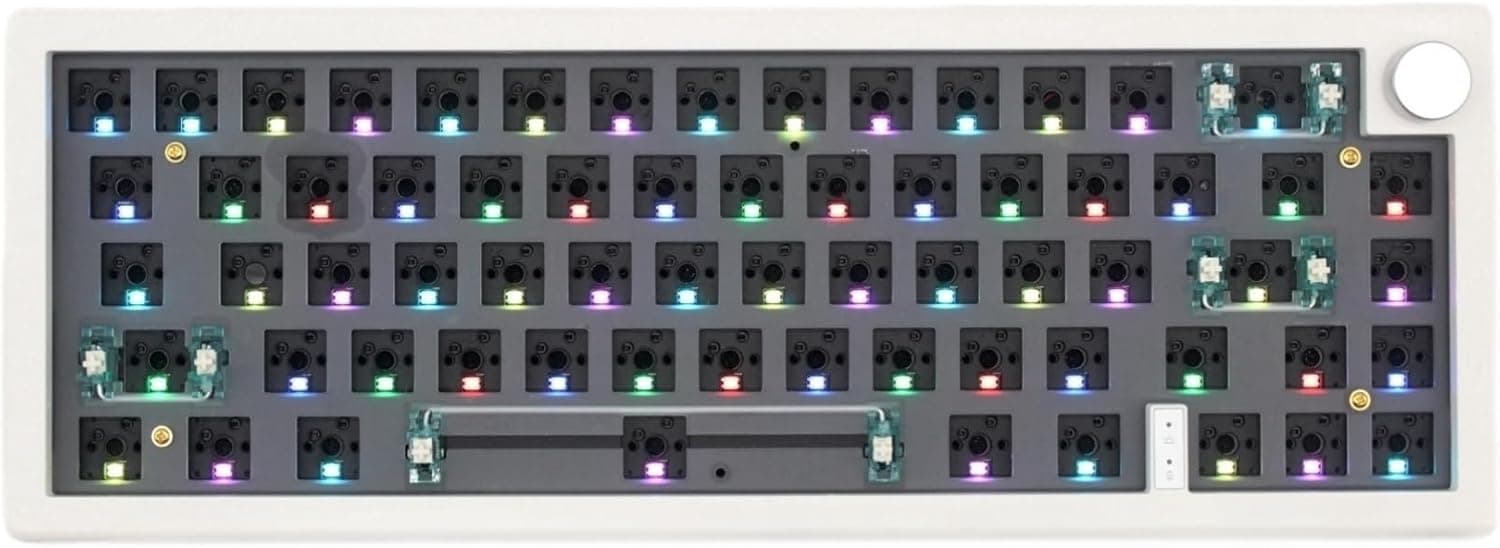 image-GMK67 65% Mechanical Keyboard Kit Tri-Mode South-Facing RGB LED for 3/5pin Switches,66 Keys+1 Knob Hotswap Socket PCB Gasket Mounted Plate Gaming DIY Keyboard Kit (White)