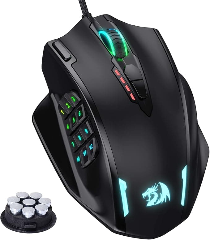image-Redragon M908 Impact RGB LED MMO Gaming Mouse with 12 Side Buttons, Optical Wired Ergonomic Mouse with Max 12,400DPI, High Precision, 18 Programmable Macro Shortcuts, Comfort Grip