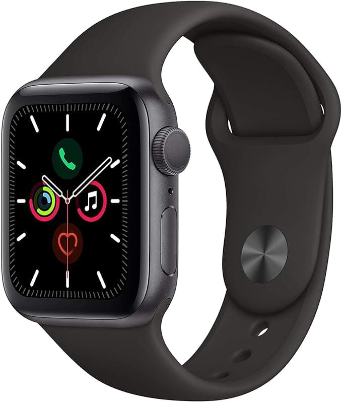 image-Apple Watch Series 5 (GPS, 44MM) - Space Gray Aluminum Case with Black Sport Band (Renewed)