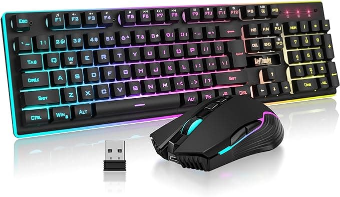 image-RedThunder K10 Wireless Gaming Keyboard and Mouse Combo, LED Backlit Rechargeable 3800mAh Battery, Mechanical Feel Anti-ghosting Keyboard + 7D 3200DPI Mice for PC Gamer (Black)