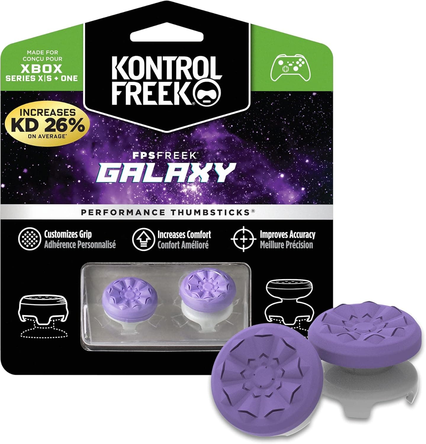 image-KontrolFreek FPS Freek Galaxy Purple for Xbox One and Xbox Series X Controller | 2 Performance Thumbsticks | 1 High-Rise, 1 Mid-Rise | Purple