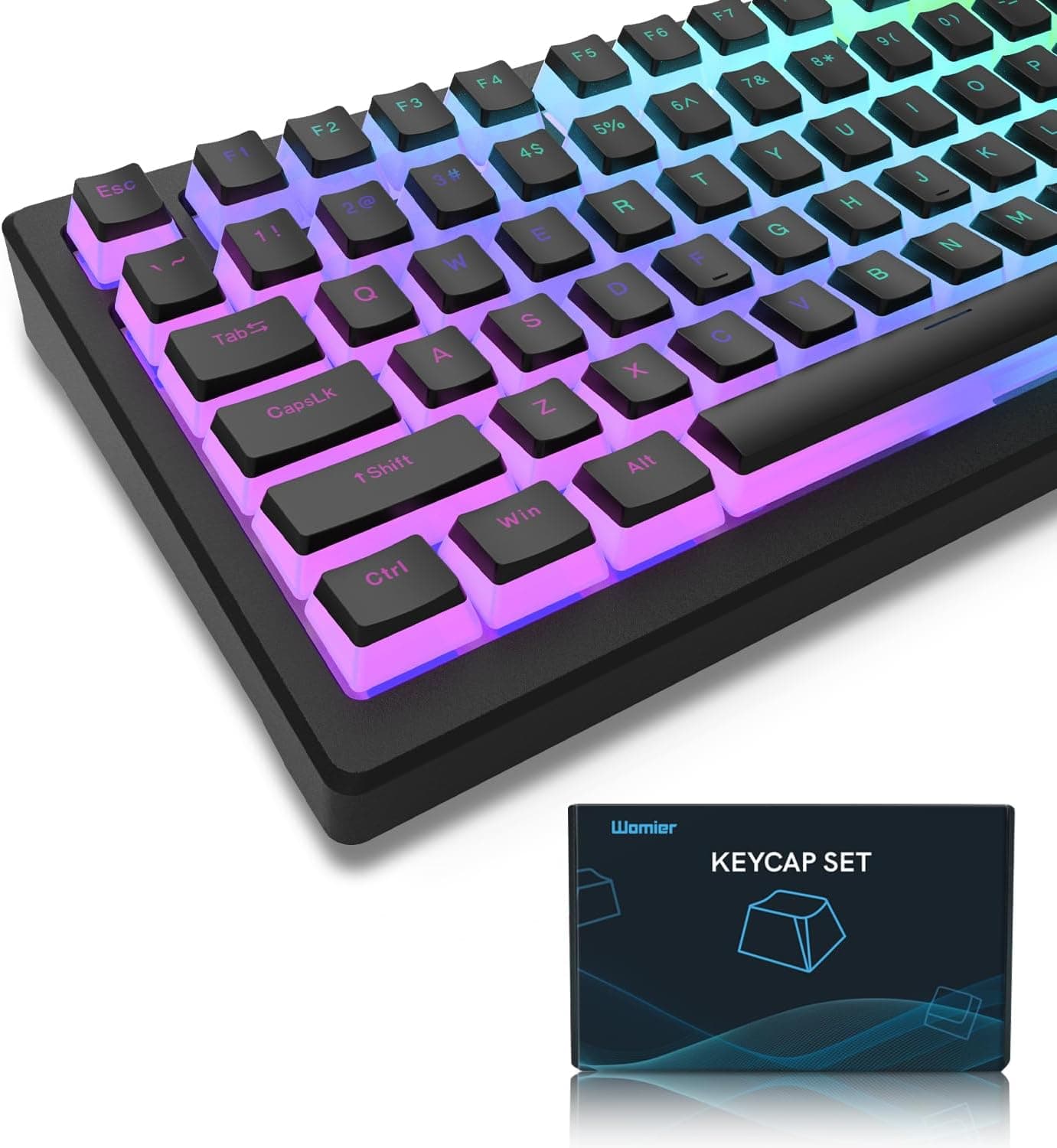 image-Womier Pudding Keycaps, PBT Shine Through Keycaps 165 Keys Set Custom Key caps Set OEM Profile, Universal Compatiability for 100%, 75%, 65%, 60% Keyboard-Black