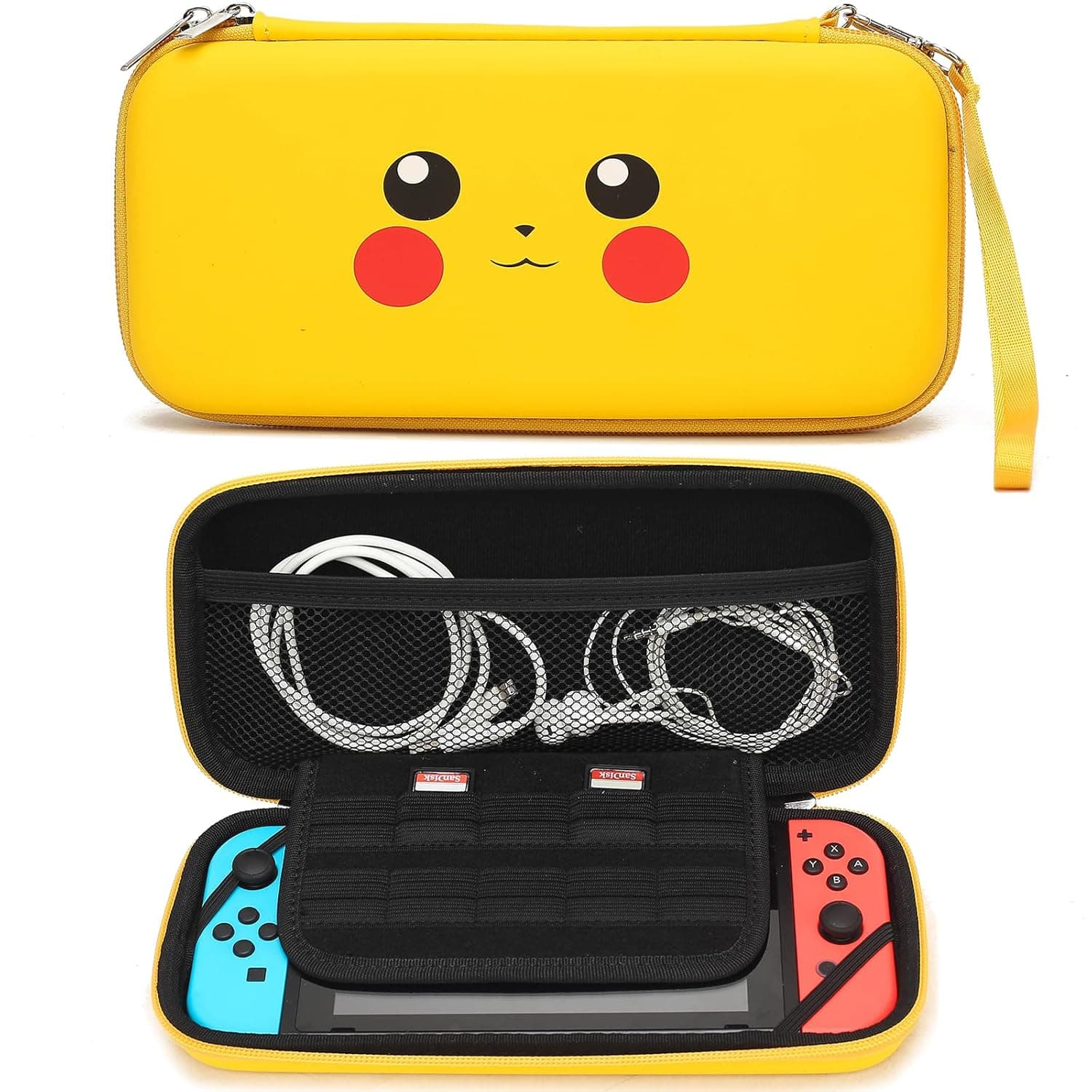 image-Pemalin Cute Yellow Carrying Travel Case for Nintendo Switch Compatible with OLED Model, Hard Shell Kawaii Large capacity Storage Bag with Wrist Strap and 10 Games Storage Slots.