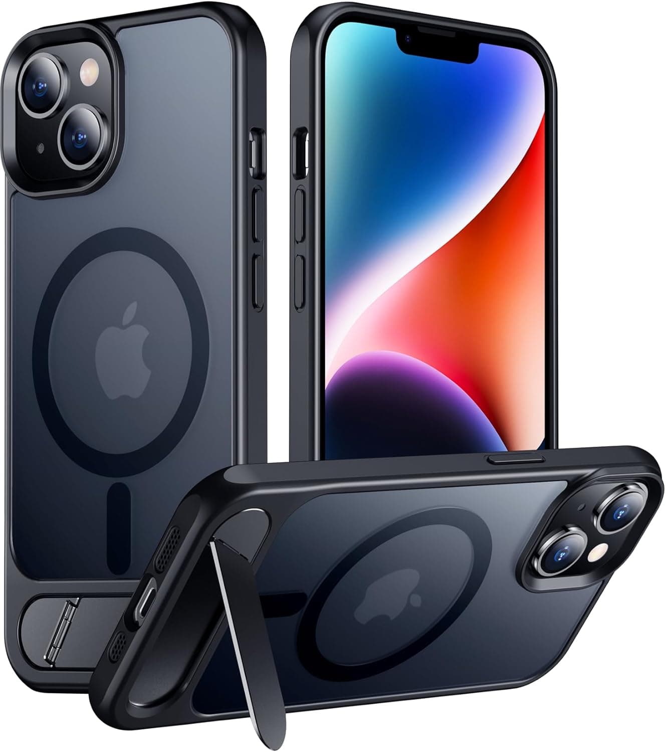 image-Temdan Magnetic Compatible with iPhone 14 Case/iPhone 13 Case,[Built-in Invisible Kickstand][Compatible with MagSafe][Military Grade Shockproof] Slim Translucent Matte Phone Case for iPhone 14/13 6.1
