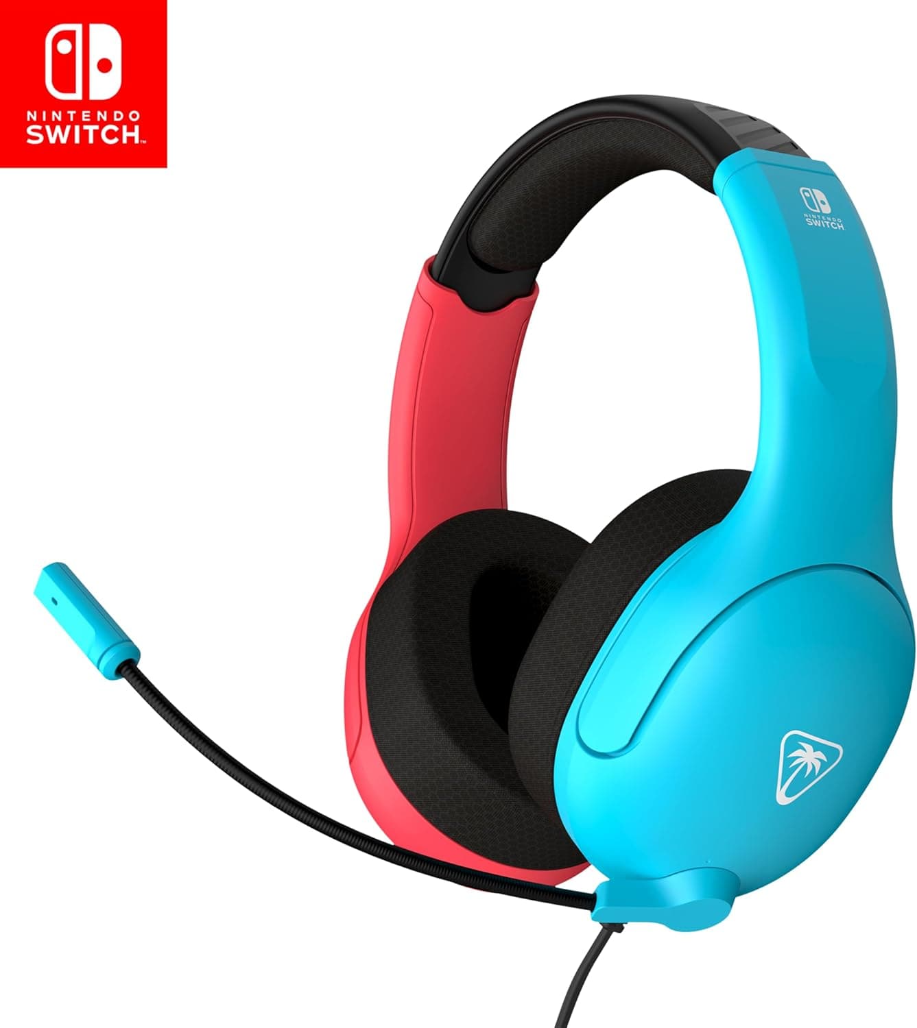 image-Turtle Beach Airlite Fit Wired Gaming Headset: Officially Licensed for Nintendo Switch, Nintendo Switch Lite & OLED Model - Flip-to-Mute Mic, Over-Ear Comfort Cushions, 40mm Speakers - Neon Blue & Red