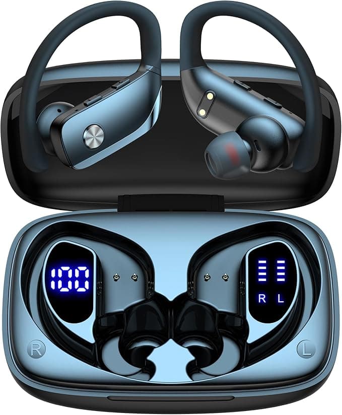 image-bmani Wireless Earbuds Bluetooth Headphones 48hrs Play Back Sport Earphones with LED Display Over-Ear Buds with Earhooks Built-in Mic Headset for Workout Black