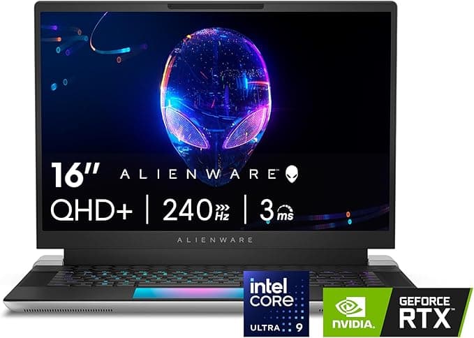 image-Alienware X16 R2 Gaming Laptop - 16-inch QHD+ 240Hz 3ms Display, Intel Core Ultra 9-185H, 32GB LPDDR5X RAM, 1TB SSD, NVIDIA GeForce RTX 4080 12GB GDDR6, Windows 11 Home, Onsite Service - Lunar Silver