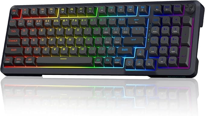 image-Redragon Wireless Mechanical Keyboard, 3 Mode Gasket Mounted RGB Gaming Keyboard with Volume Knob, Pre-Lubed Linear Switches, MDA-Profile, 98 Keys Hot Swappable Creamy Keyboard for PC/Tablet/Xbox/PS4