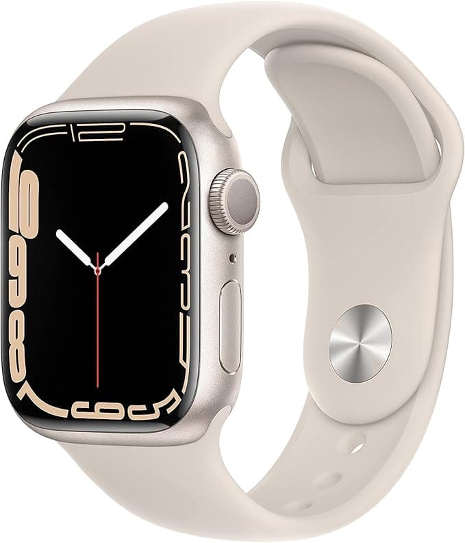 image-Apple Watch Series 7 (GPS, 41mm) Starlight Aluminum Case with Starlight Sport Band, Regular (Renewed)