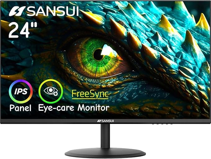 image-SANSUI Computer Monitor 24 inch IPS Eye Care 1080P Display HDMI,VGA Ports with 178° Viewing Angle/Frame-Less/Tilt/VESA Compatible for Office and Home