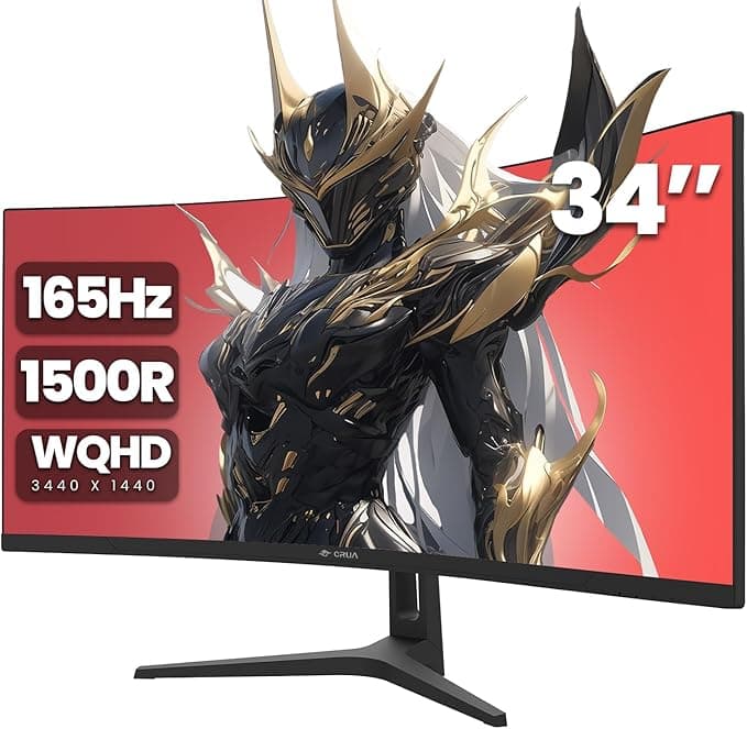 image-CRUA 34 Curved Gaming Monitor, WQHD 3440x1440, 144Hz/165Hz Computer Monitors, 1500R VA Screen, 120% sRGB, AMD FreeSync, HDMI 2.0 & DP 1.4, Wall Mountable Installs- Black