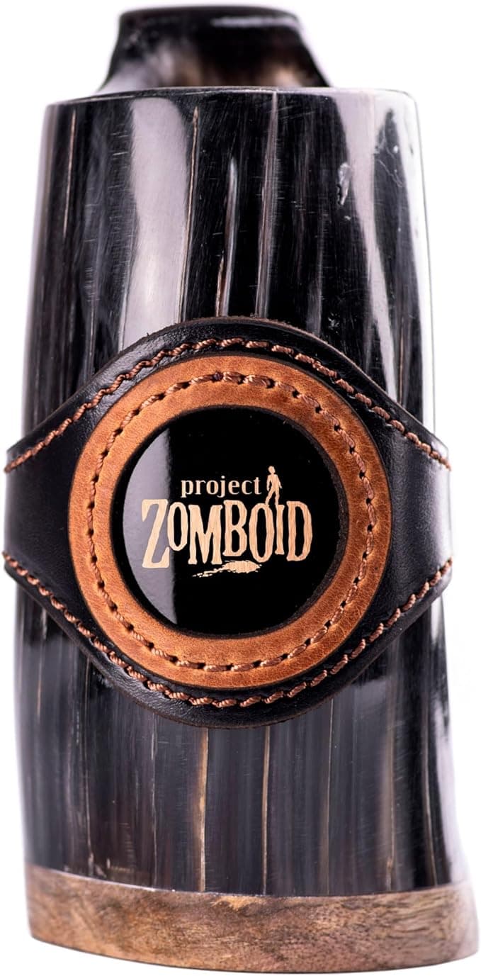 image-Project Zomboid Custom Drinking Horn Beer Mug, Personalized Stein, Tankard, Gamer Geek Anniversary Birthday Gifts for Men Him Dad Father Wedding Unique (Dark Horn)