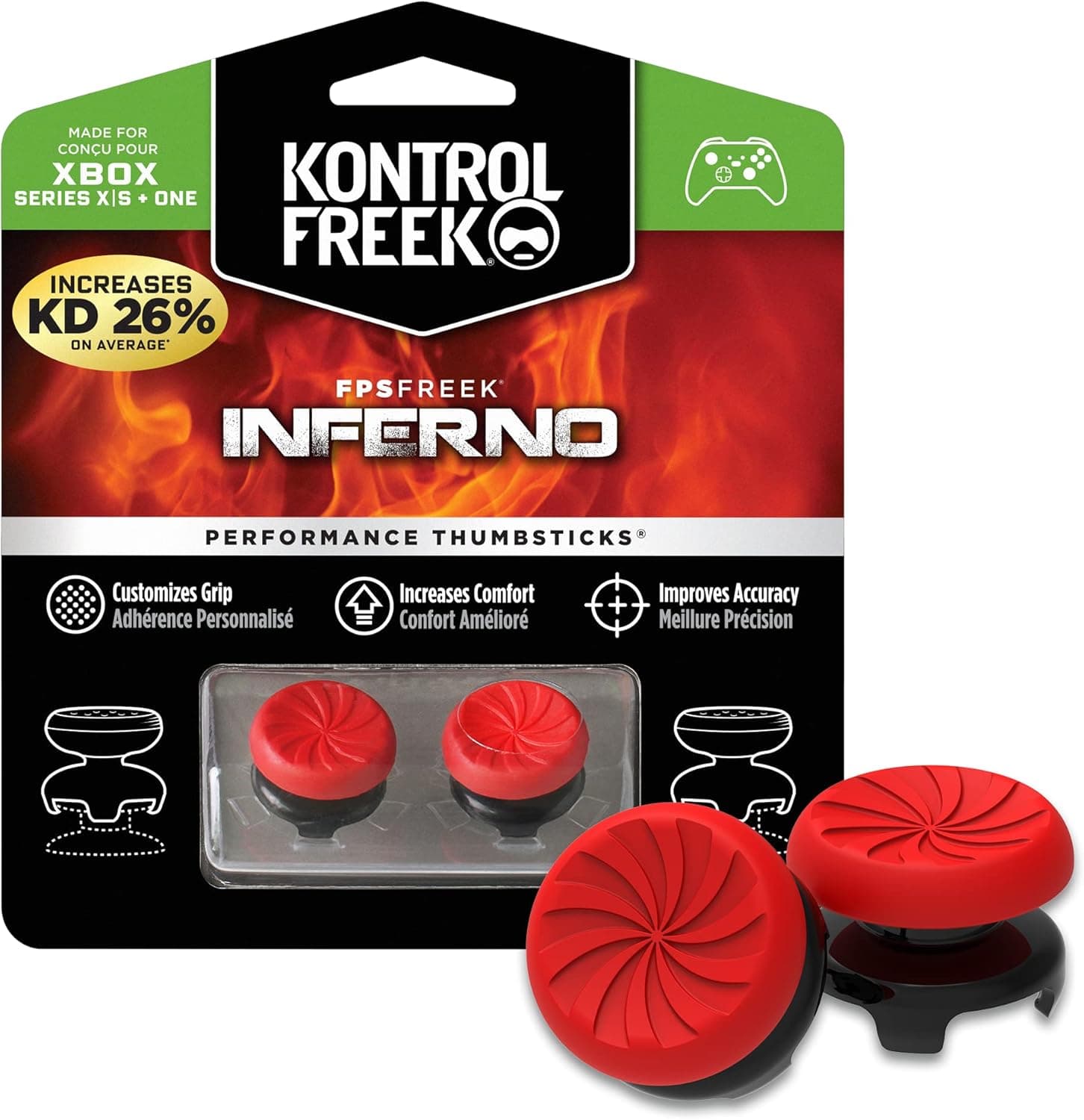 image-KontrolFreek FPS Freek Inferno for Xbox One and Xbox Series X Controller | Performance Thumbsticks | 2 High-Rise Concave | Red