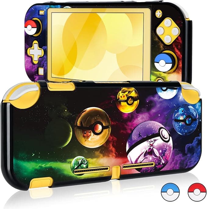image-DLseego Cartoon Balls Switch Lite Protective Case Cool Hard PC Shell Shockproof Scratch Resistant Cover Joy Con Japanese Amine Skin with 2PCS Blue and Red Balls Thumb Grips Caps for Switch 2019