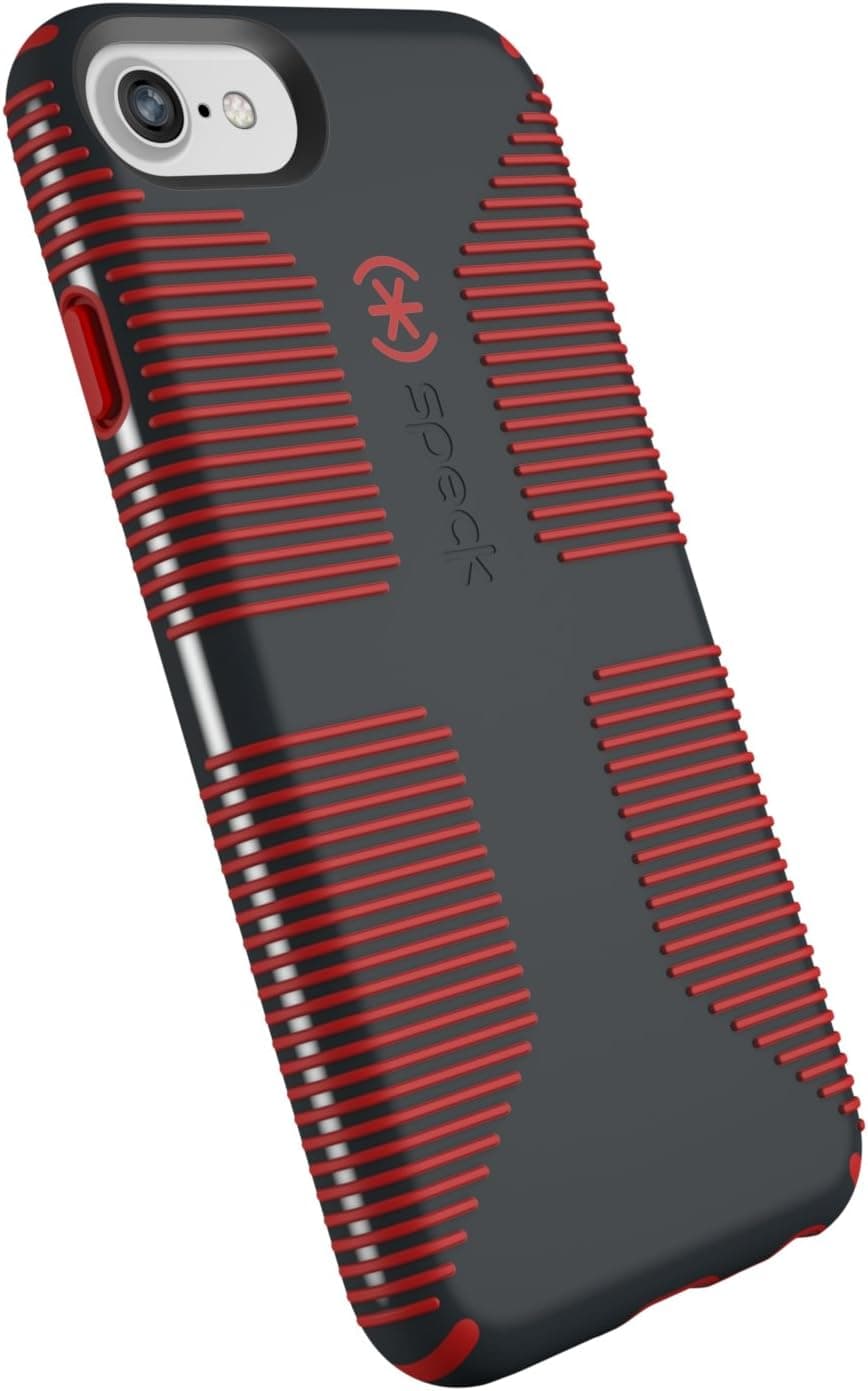 image-Speck Products CandyShell Grip Cell Phone Case for iPhone 8/7/6S/6 - Charcoal Grey/Dark Poppy Red