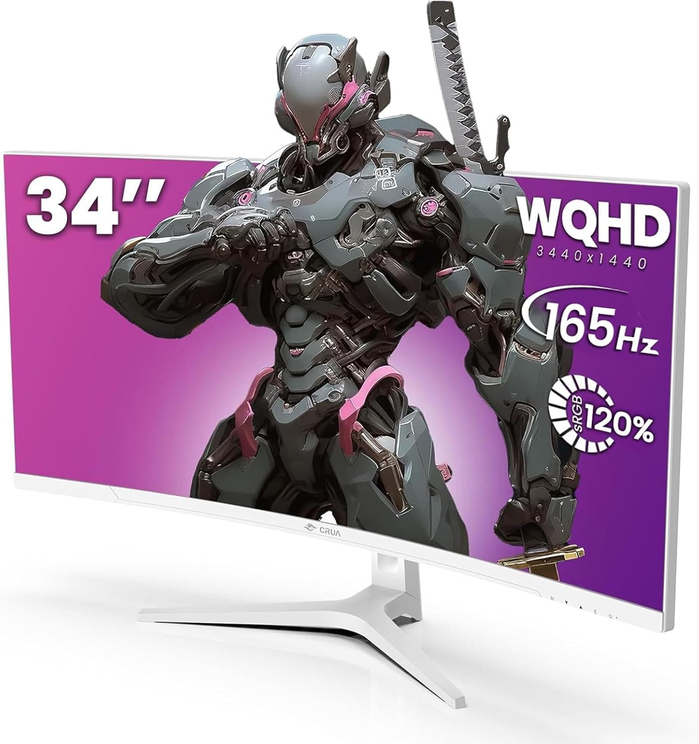 image-CRUA 34 inches White Gaming Monitor 165Hz/144Hz 21:9 1500R Ultrawide Curved Monitor
