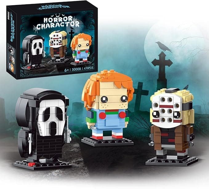 image-Christmas Halloween Action Figure Building Set Compatible with Lego for Adults,Chucky,Jason Horror Present for Fan,Home Decor,for Kids Toys 470 pcs
