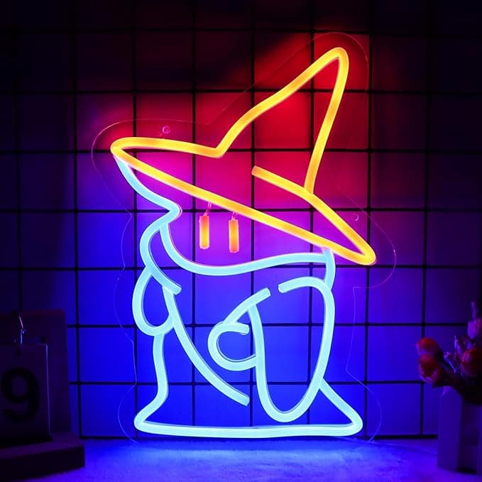 image-Black Mage Neon Signs Fantasy Neon Lights Final Black Fantasy Mage Led Light Sign Party Masquerade Christmas Bedroom Bar Living Room Party Man Cave Game Room Party Gamer Decor 14 * 11 Inch