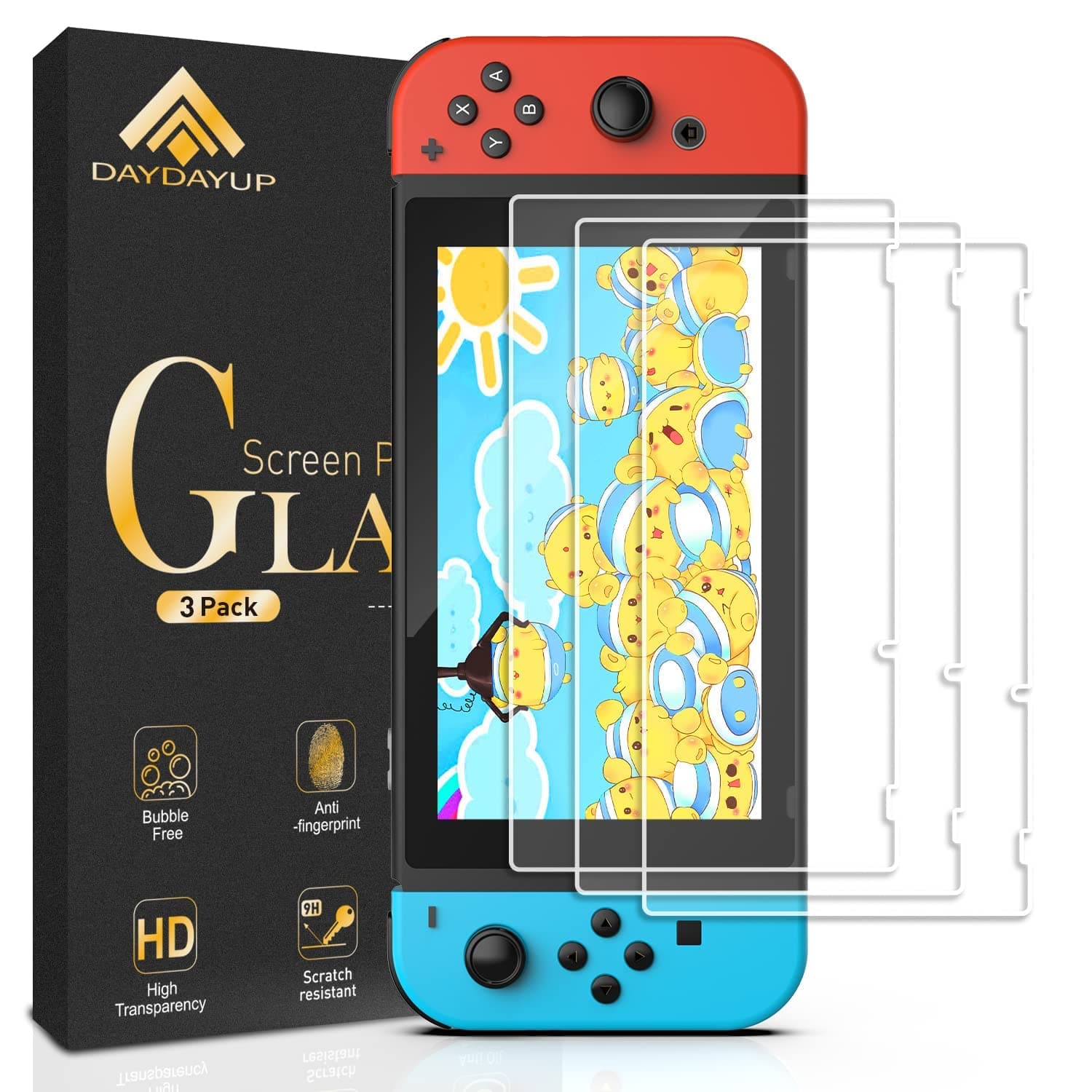 image-daydayup [3 Pack] Tempered Glass Screen Protector Compatible with Nintendo switch - Transparent HD Clear Anti-Scratch Screen Protector Skin Set for Nintendo Switch