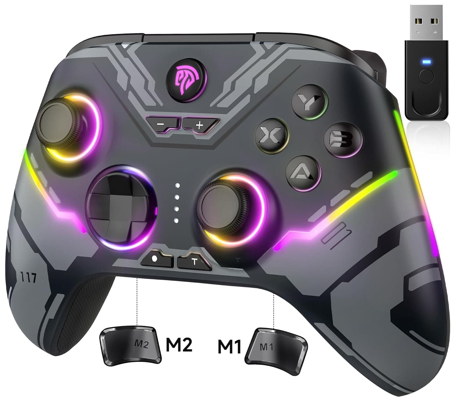 image-EasySMX X15 PC Controller - Enhanced Wireless Bluetooth Controller with Hall Joysticks/Hall Triggers/RGB Lighting - No Stick Drift, No Dead Zone - Work for Windows PC, Android, Steam and Switch