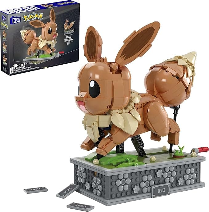 image-​MEGA Pokémon Action Figure Building Set, Motion Eevee with 1366 Pieces, Turn Crank for Running Movement, Build & Display Toy for Collectors