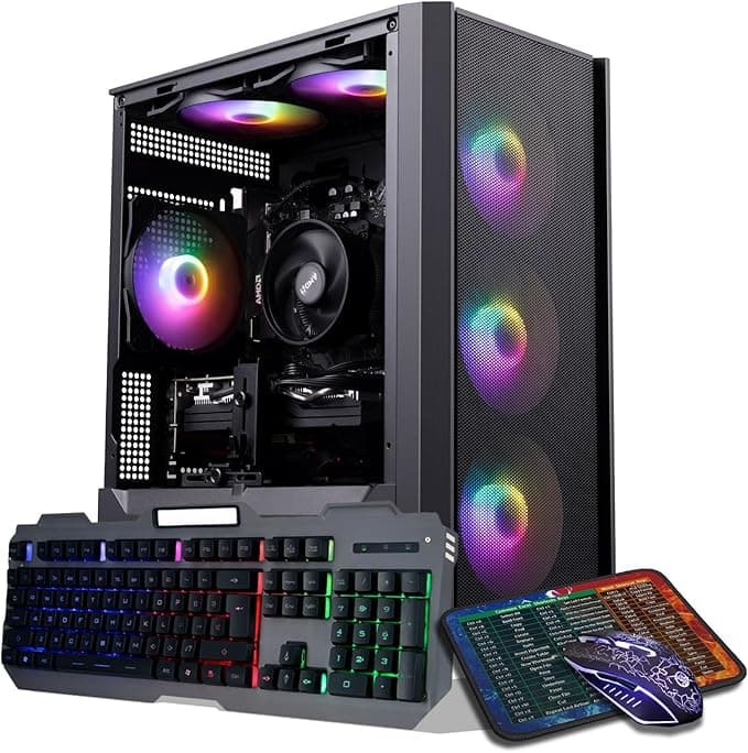 image-Gaming PC Desktop Computer, Intel Core I5-9400F up to 3.9 GHz, GTX 1050Ti 4G, 16G DDR4 RAM, 1TB NVME SSD, WiFi 5.0, Prebuilt Gaming PC Tower Computer with RGB Fan x 6