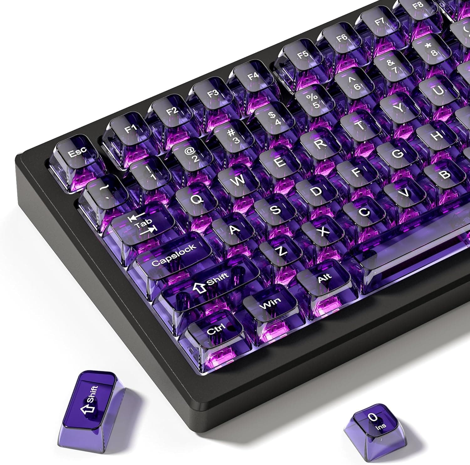 image-dagaladoo Purple Clear keycaps,Transparent keycaps 60 75 100 Percent,Jelly keycap Set,Shine Through Key caps.,MDA Profile Keyboard Key Cap for Mx Switches Mechanical Keyboard(115key)