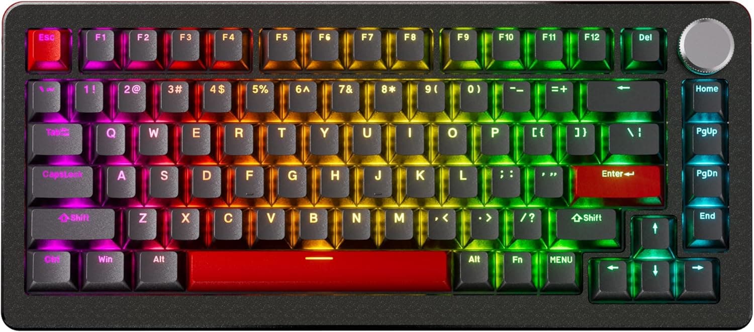 image-DrunkDeer A75 Pro Magnetic Switch Keyboard Rapid Trigger Mechanical Gaming Keyboard Adjustable Actuation Hall Switches PBT Keycap RGB Compact TKL 82Keys USB Wired with Knob