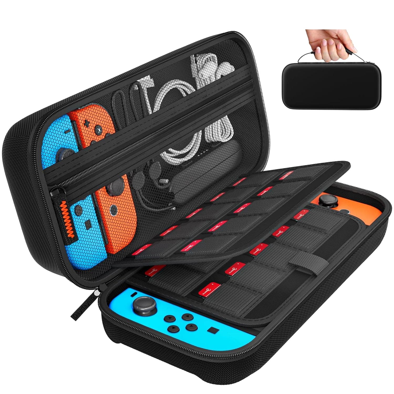 image-daydayup Switch Carrying Case Compatible with Nintendo Switch/Switch OLED, with 20 Games Cartridges Protective Hard Shell Travel Carrying Case Pouch for Console & Accessories, Black