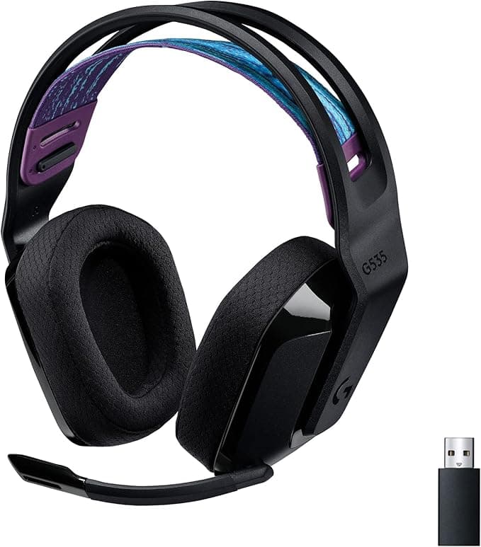image-Logitech G535 Lightspeed Wireless Gaming Headset - Lightweight on-ear headphones, flip to mute mic, stereo, compatible with PC, PS4, PS5, USB rechargeable - Black