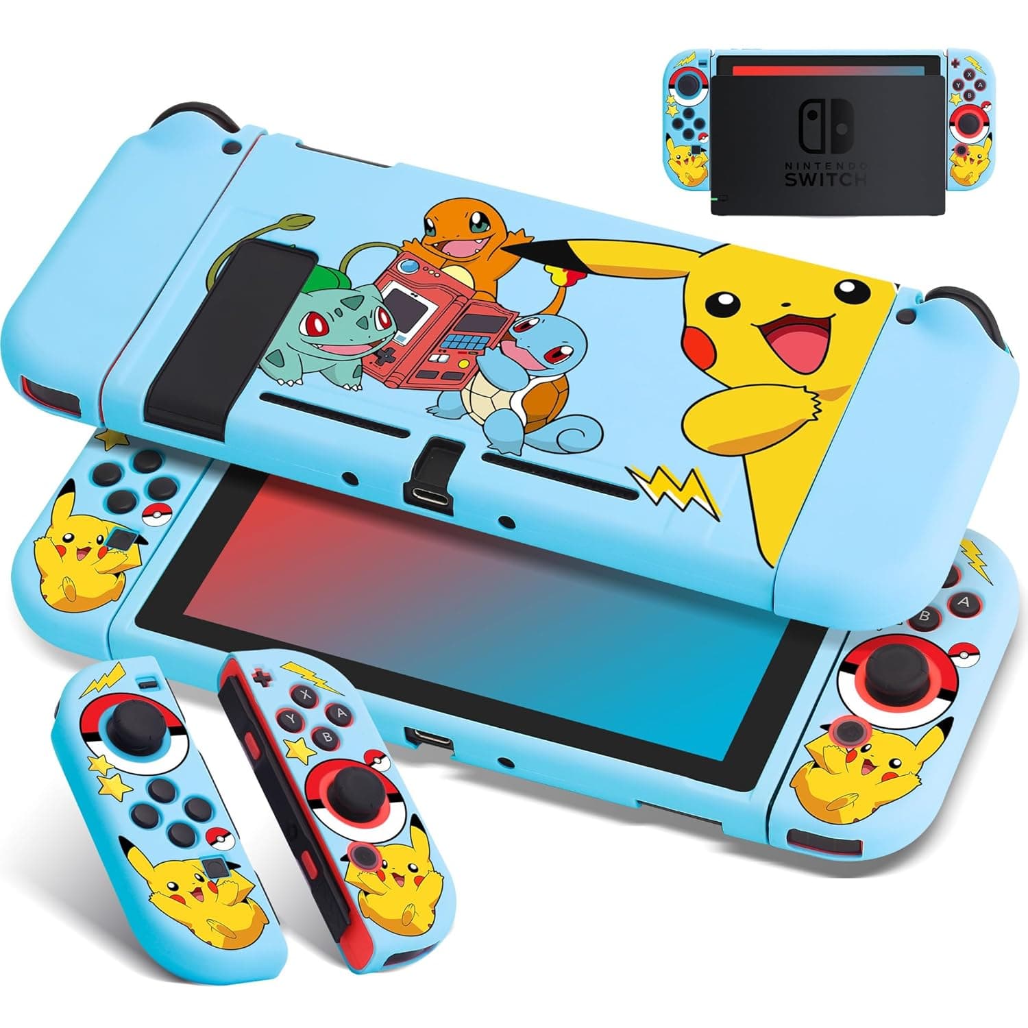 image-Xcitifun Protective Case Designed for Nintendo Switch Soft TPU Cases for Girls Boys Kids Cartoon Cute Kawaii Character Switch Shell Compatible with Nintendo Switch Controller Cover - Blue Play Game